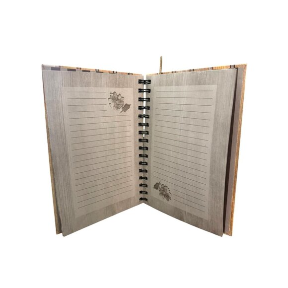 Penman Paper Spiral Journal With Hydrangea Floral Design On Woodgrain Cover Line - Picture 4 of 8
